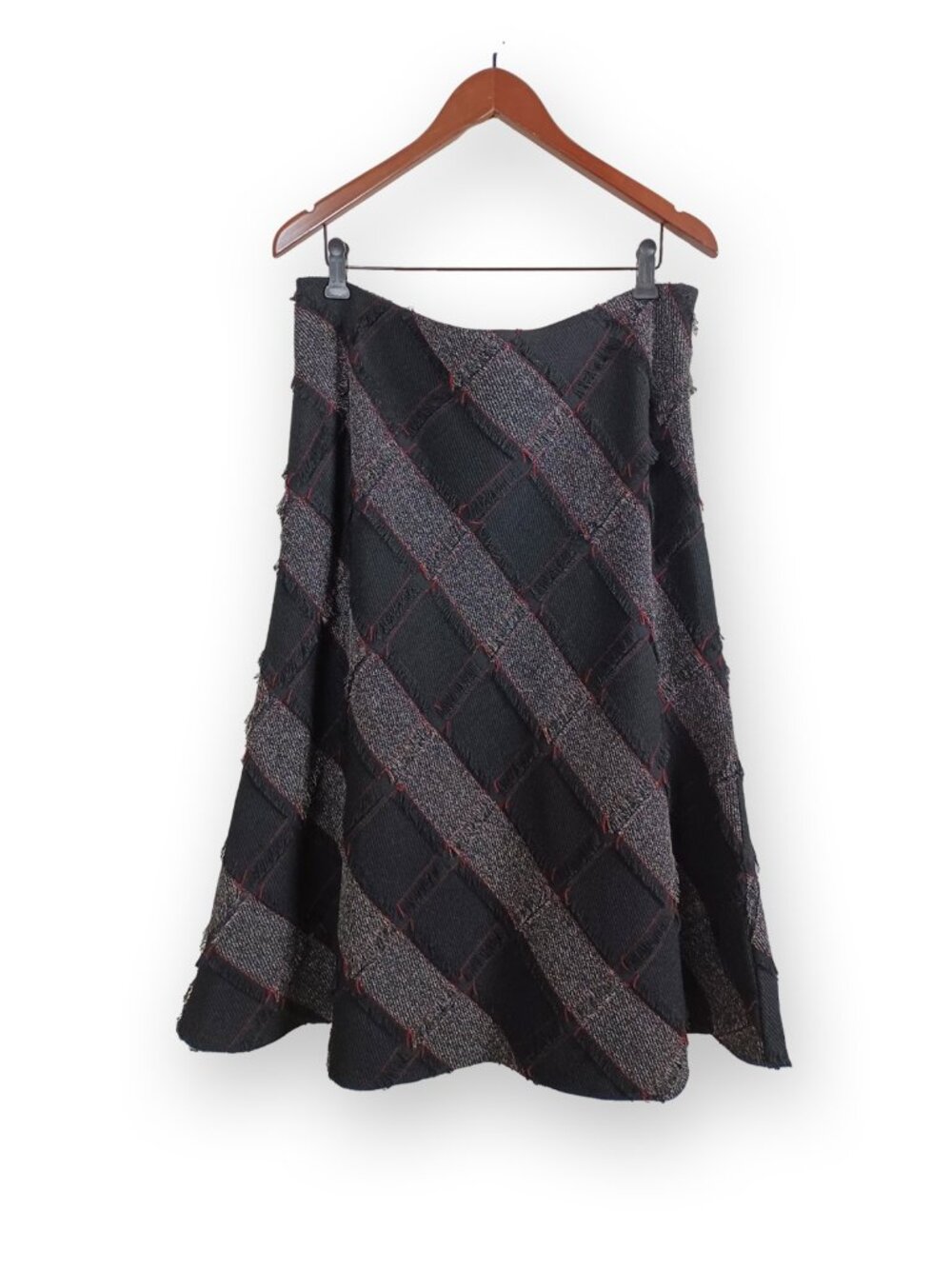 Denver Hayes Diamond Patchwork Fringe A-line Midi Skirt Size 14